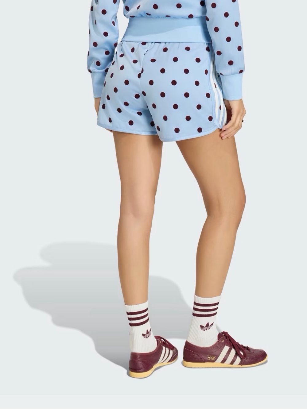 adidas Light Blue Athletic Shorts with Burgundy Polka Dots - Picture 5 of 9